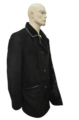 Zavelio Men's Michel Real Shearling Sheepskin Leather Long Coat - Black – Black