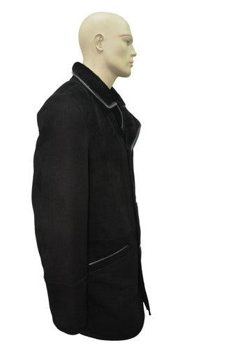 Zavelio Men's Michel Real Shearling Sheepskin Leather Long Coat - Black – Black