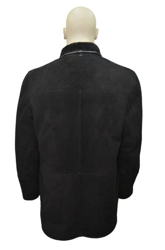 Zavelio Men's Michel Real Shearling Sheepskin Leather Long Coat - Black – Black