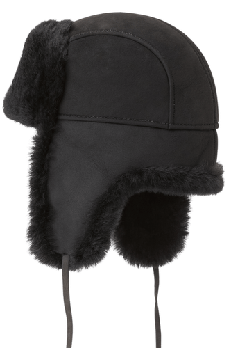 Zavelio Genuine Sheepskin Aviator Hat – Black Suede