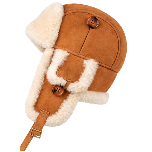 Zavelio Unisex Sheepskin Trapper Hat – Cognac