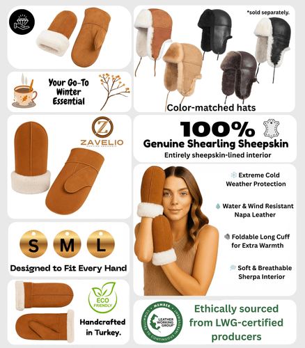 Zavelio Women's Sheepskin Mittens – Cognac