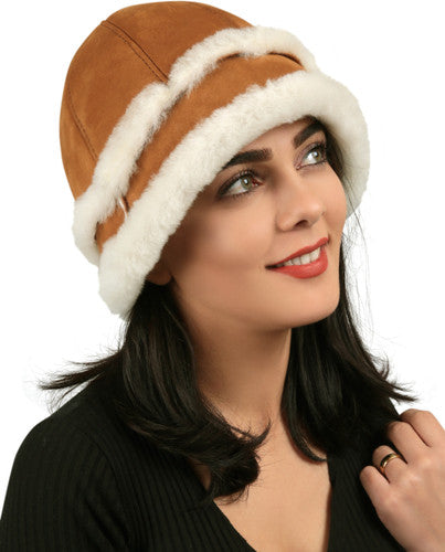 Zavelio Women's Sheepskin Bucket Hat – Cognac