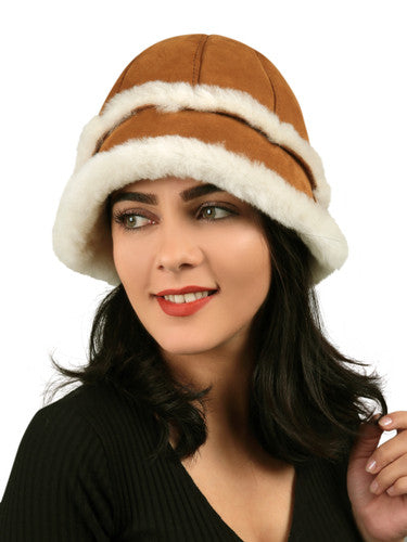 Zavelio Women's Sheepskin Bucket Hat – Cognac