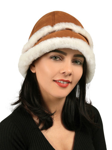 Zavelio Women's Sheepskin Bucket Hat – Cognac