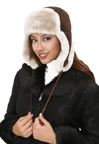 Zavelio Genuine Sheepskin Aviator Hat – Vintage Beige