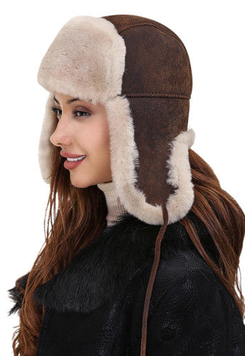Zavelio Genuine Sheepskin Aviator Hat – Vintage Beige