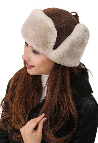 Zavelio Genuine Sheepskin Aviator Hat – Vintage Beige