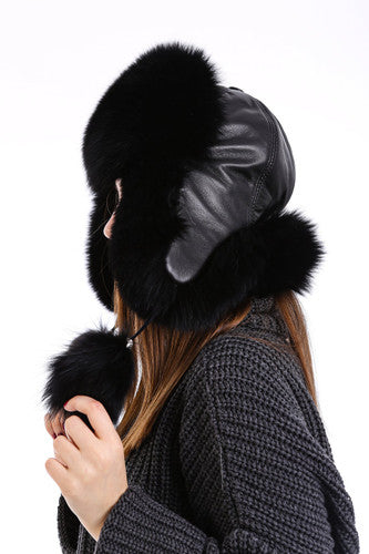 Zavelio Women's Fox Fur Ushanka Hat – Black