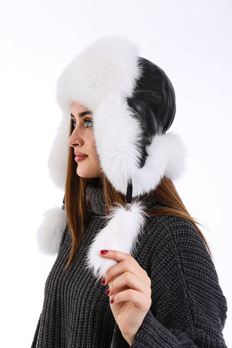 Zavelio Women's Fox Fur Ushanka Hat – White