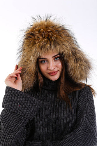 Zavelio Women's Fox Fur Ushanka Hat – Natural