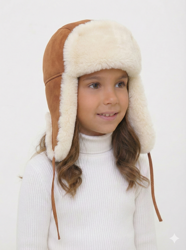 Zavelio Kids' Sheepskin Aviator Hat – Cognac