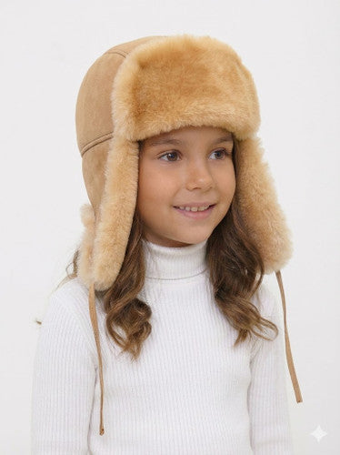 Zavelio Kids' Sheepskin Aviator Hat – Tan