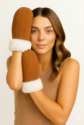 Zavelio Women's Sheepskin Mittens – Cognac