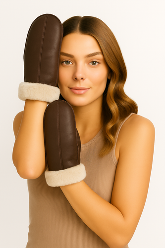 Zavelio Women's Sheepskin Mittens – Brown/Beige
