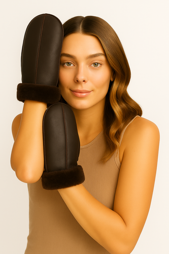 Zavelio Women's Sheepskin Mittens – Brown