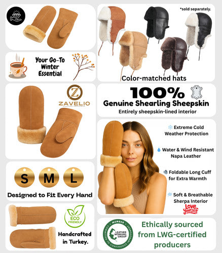 Zavelio Women's Sheepskin Mittens – Tan