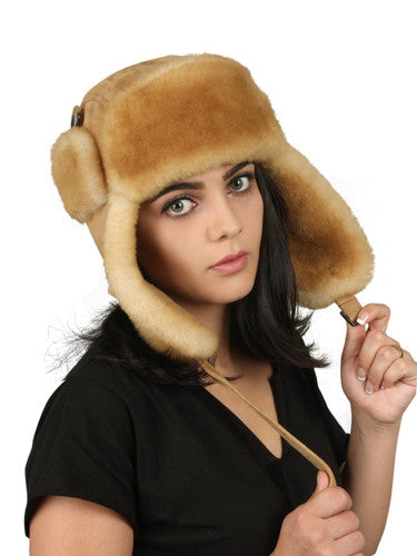 Zavelio Women's Sheepskin Aviator Hat – Tan